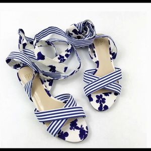 CAbi tied up sandals floral and stripe
